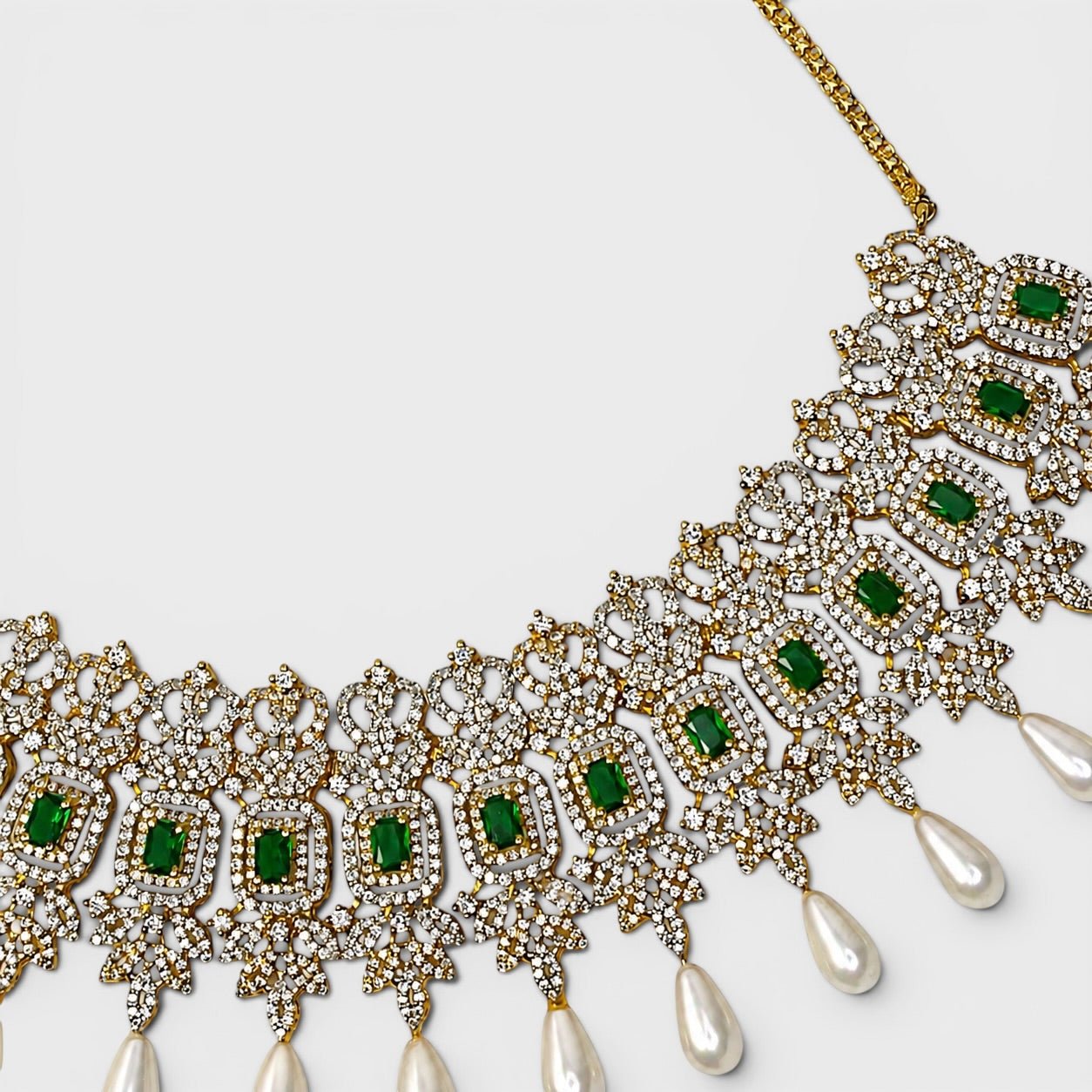 Emerald Royale Bridal Necklace & Earring Set - Monis Anas Jewellers