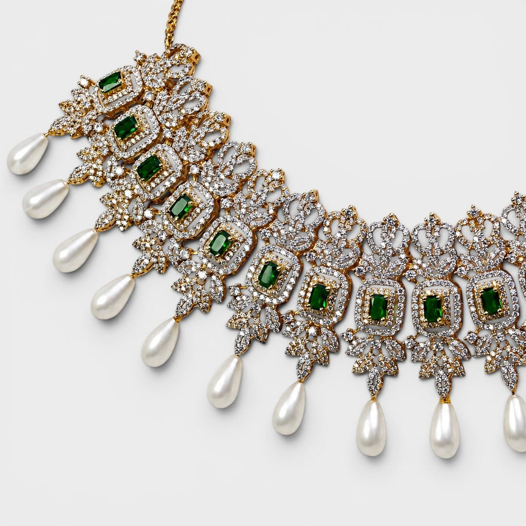 Emerald Royale Bridal Necklace & Earring Set - Monis Anas Jewellers