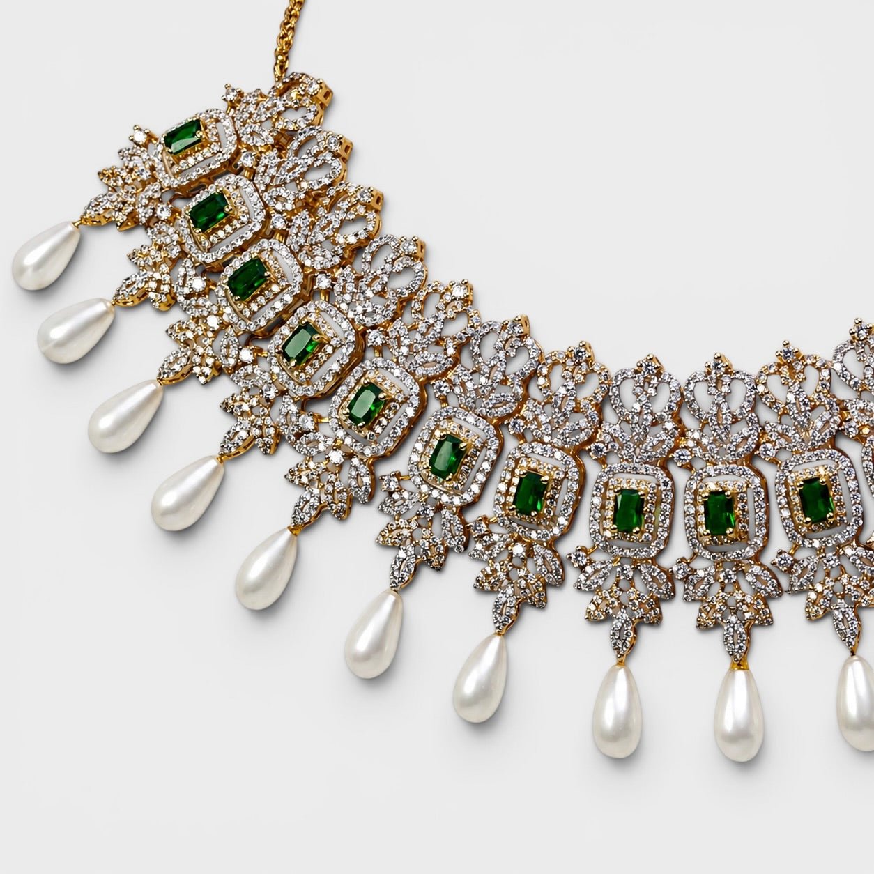 Emerald Royale Bridal Necklace & Earring Set - Monis Anas Jewellers