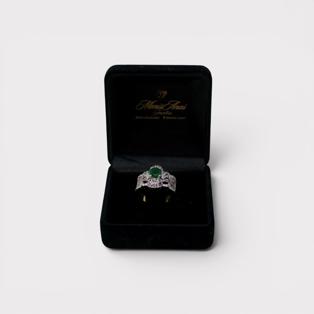 Emerald Ruby Lace Ring - Monis Anas Jewellers