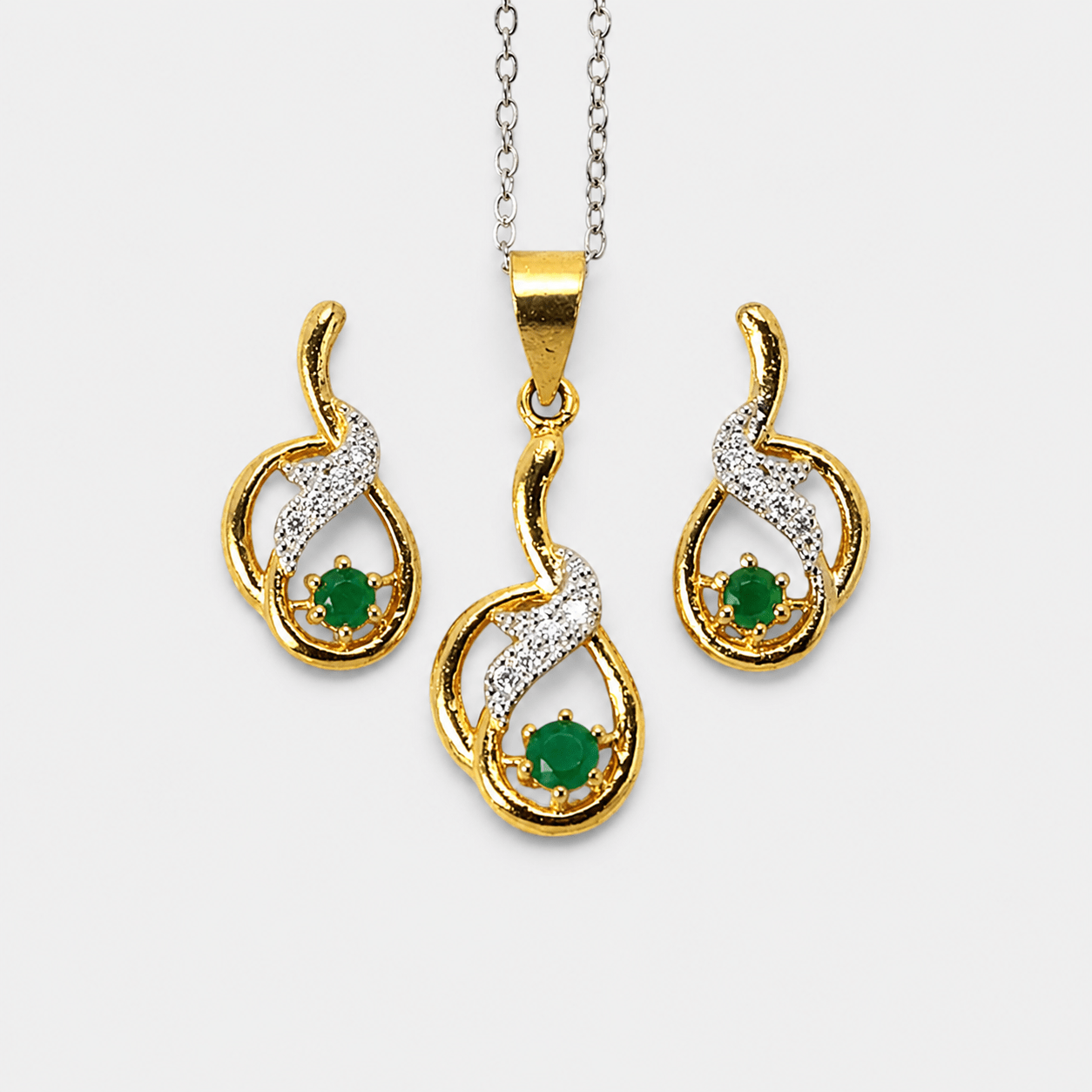 Emerald Swirl Pendant Set - Monis Anas Jewellers