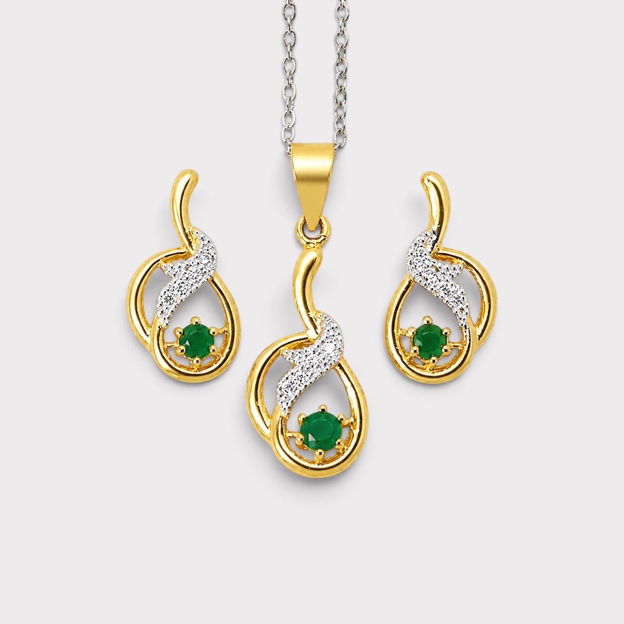 Emerald Swirl Pendant Set - Monis Anas Jewellers