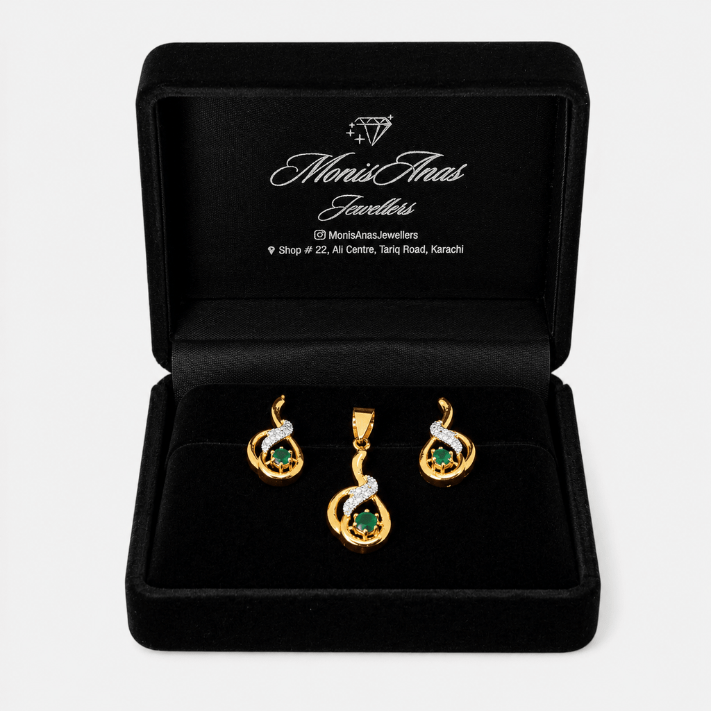 Emerald Swirl Pendant Set - Monis Anas Jewellers