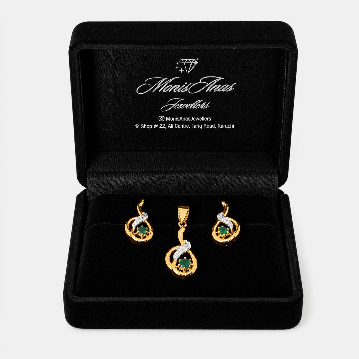 Emerald Swirl Pendant Set - Monis Anas Jewellers