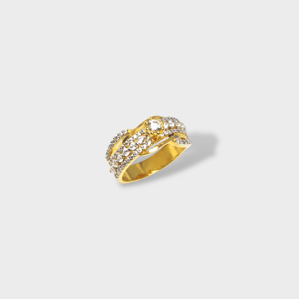 Golden Crisscross Sparkle Cocktail Ring - Monis Anas Jewellers