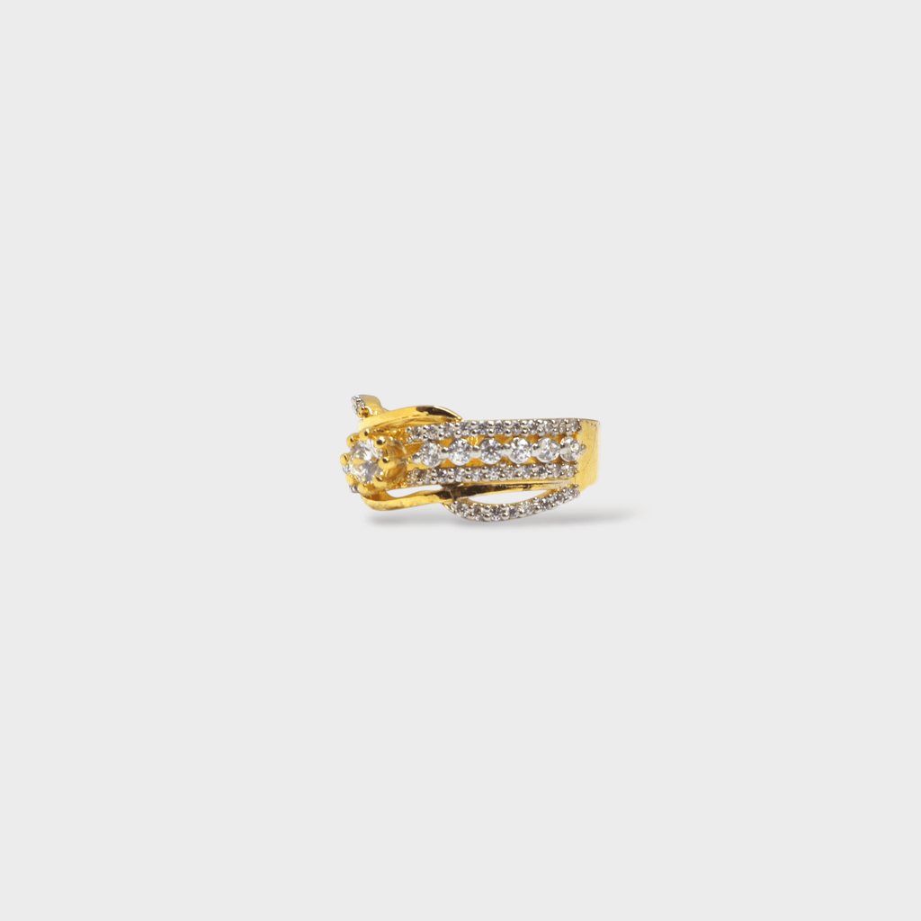 Golden Crisscross Sparkle Cocktail Ring - Monis Anas Jewellers