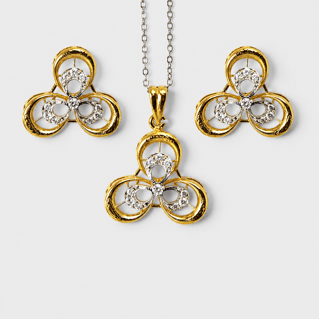 Golden Trinity Pendant Set - Monis Anas Jewellers