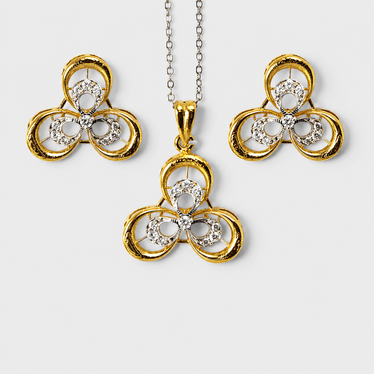 Golden Trinity Pendant Set - Monis Anas Jewellers