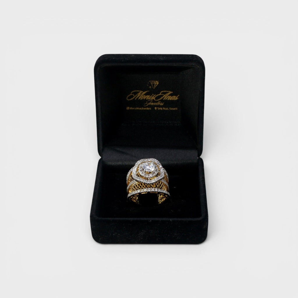 Golden Web Halo Ring - Monis Anas Jewellers