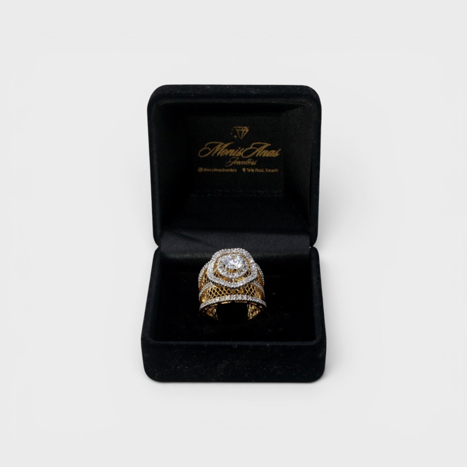 Golden Web Halo Ring - Monis Anas Jewellers
