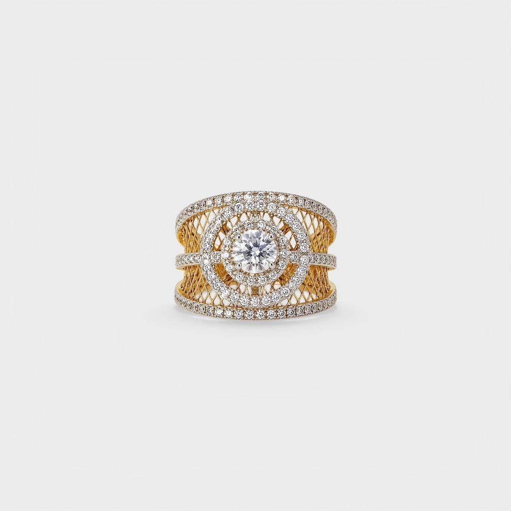 Golden Web Halo Ring - Monis Anas Jewellers