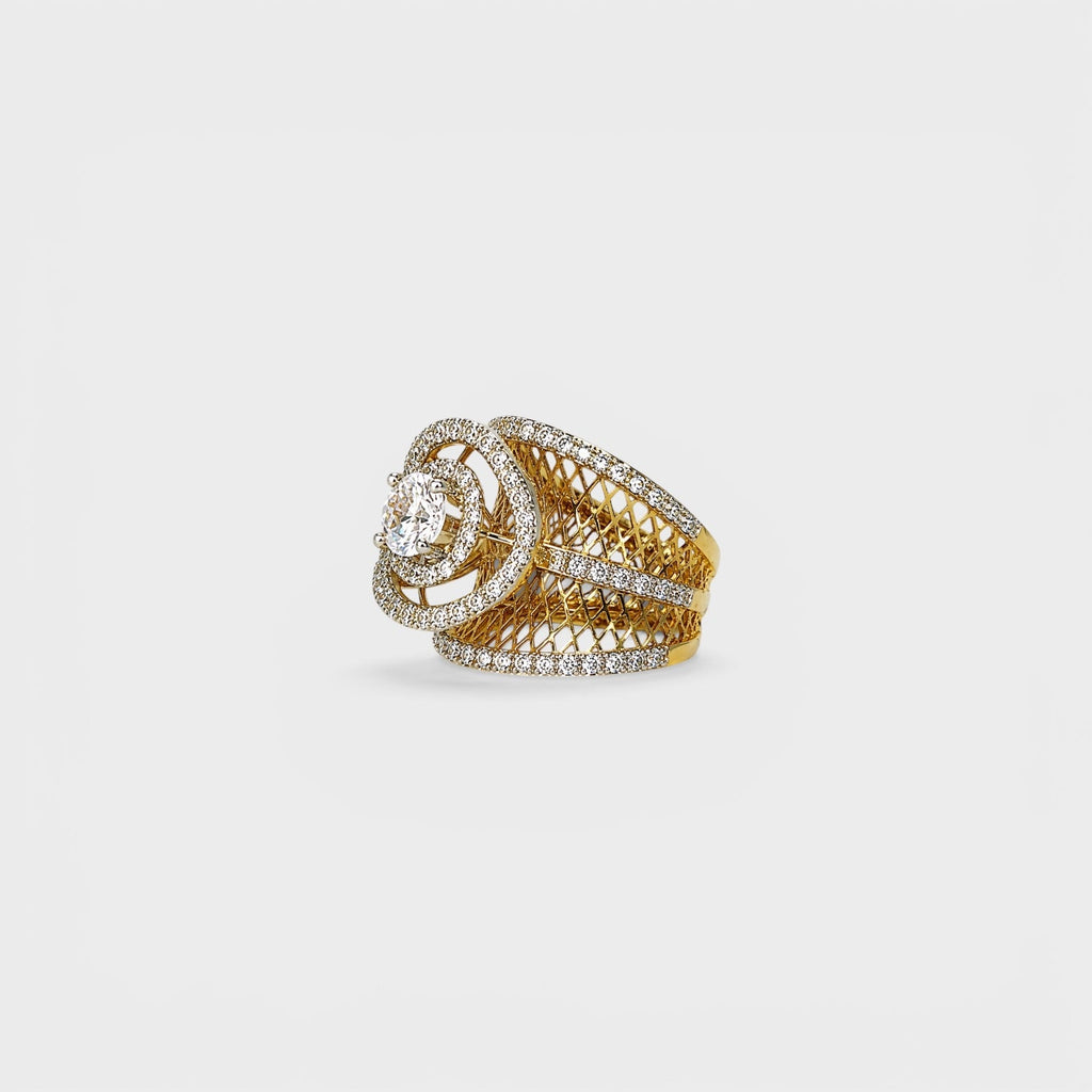 Golden Web Halo Ring - Monis Anas Jewellers