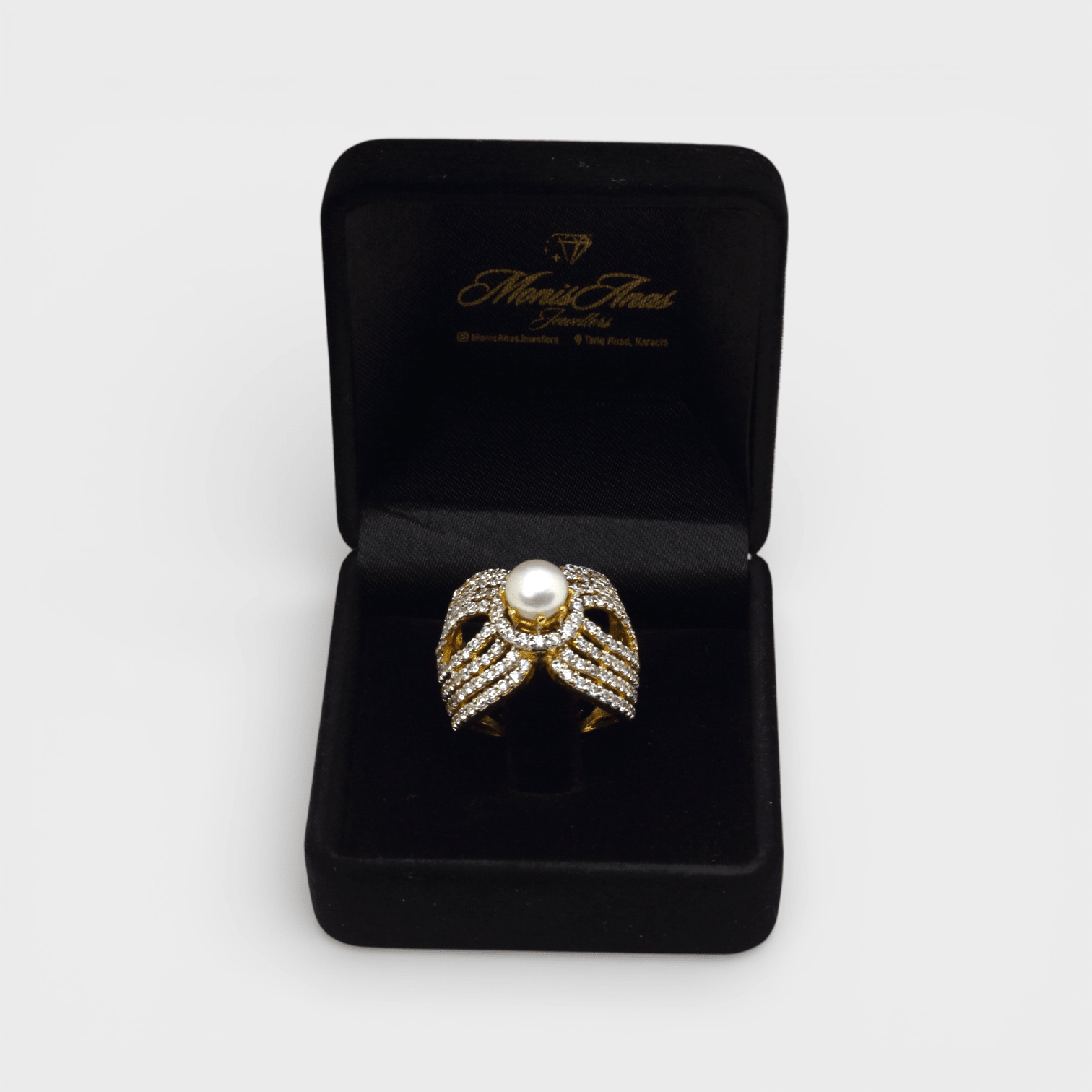 Pearl Bow Statement Ring - Monis Anas Jewellers