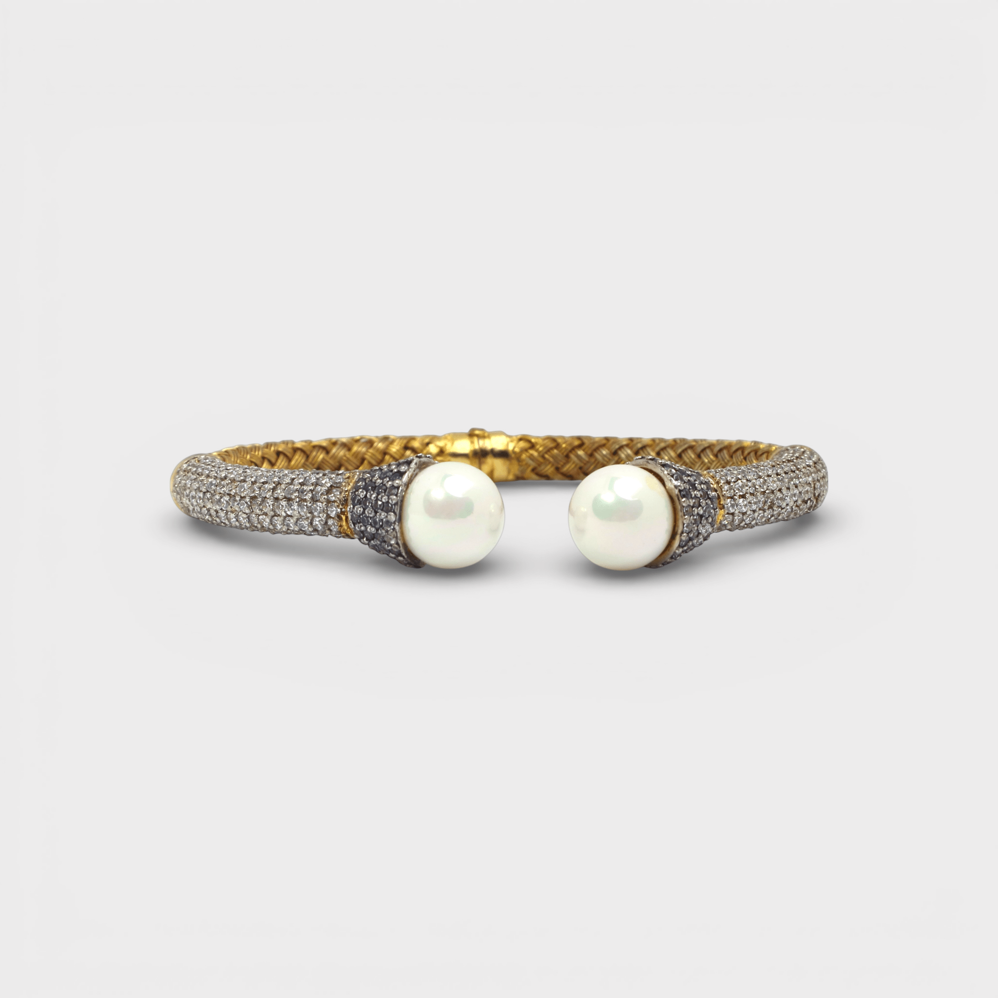 Pearl Braided Cuff Bangle – 18K Gold Plated CZ Pave - Monis Anas Jewellers