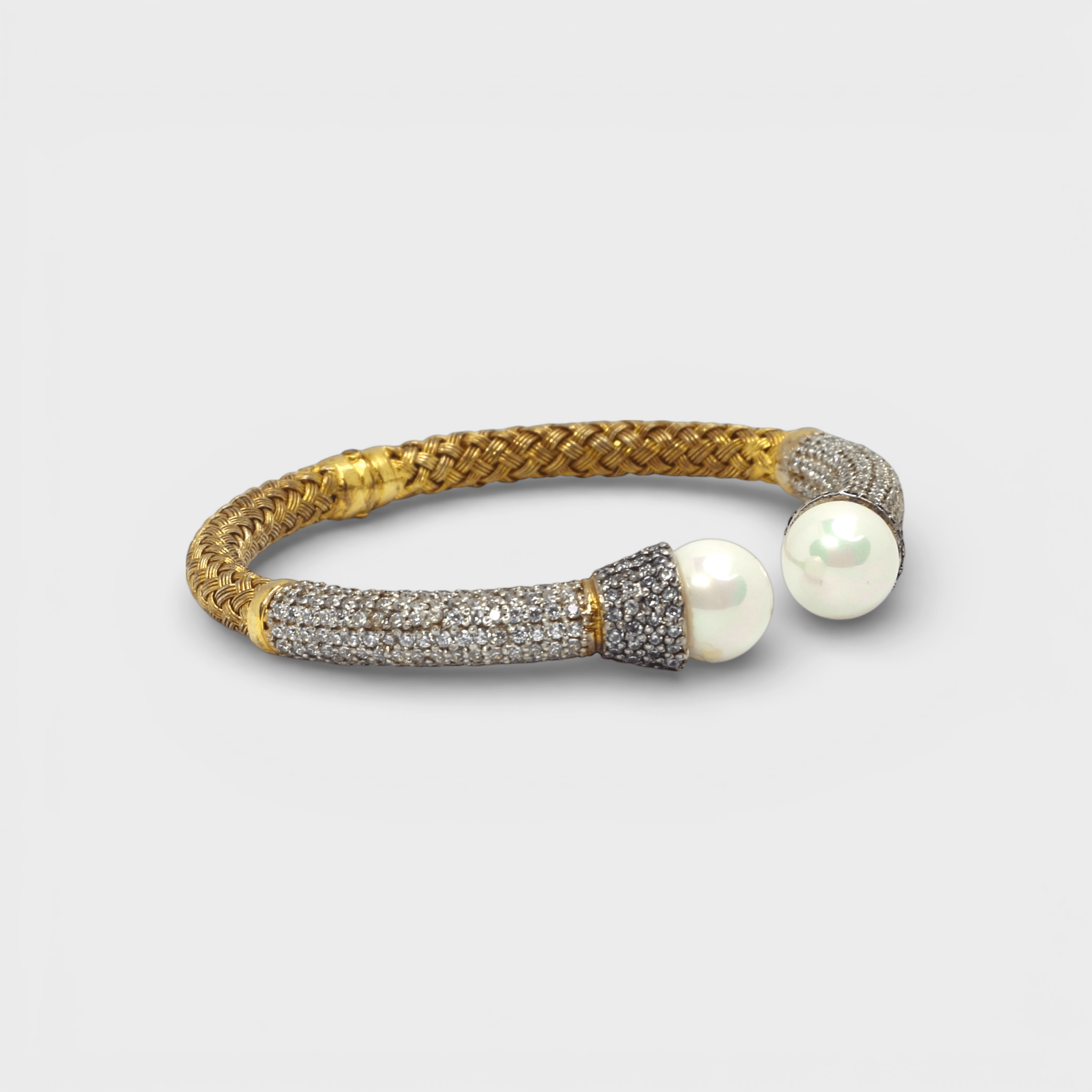 Pearl Braided Cuff Bangle – 18K Gold Plated CZ Pave - Monis Anas Jewellers