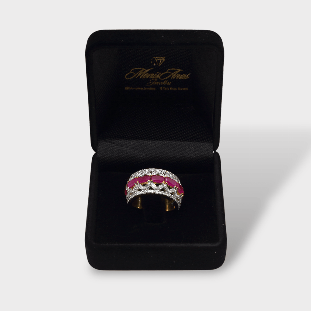 Pink Ruby Lattice Statement Ring - Monis Anas Jewellers