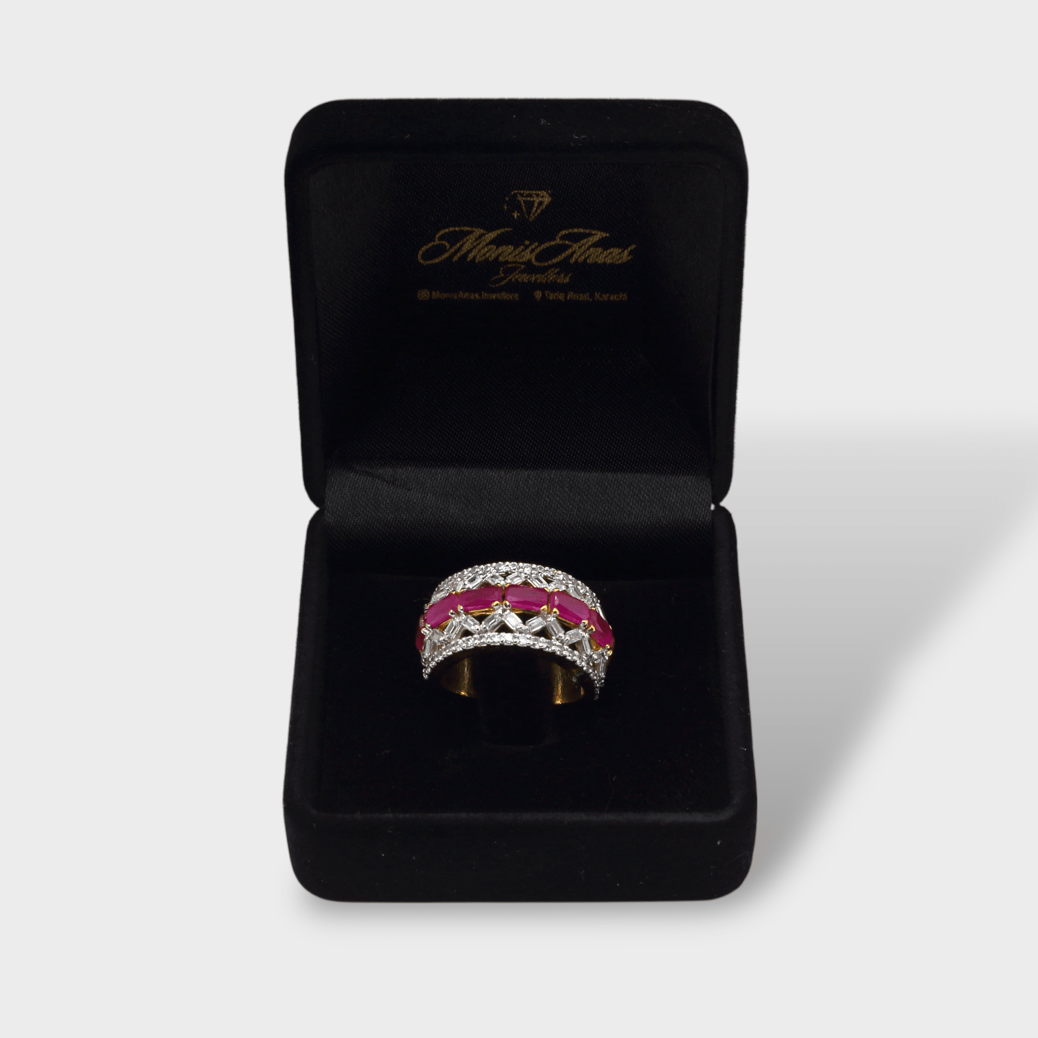 Pink Ruby Lattice Statement Ring - Monis Anas Jewellers