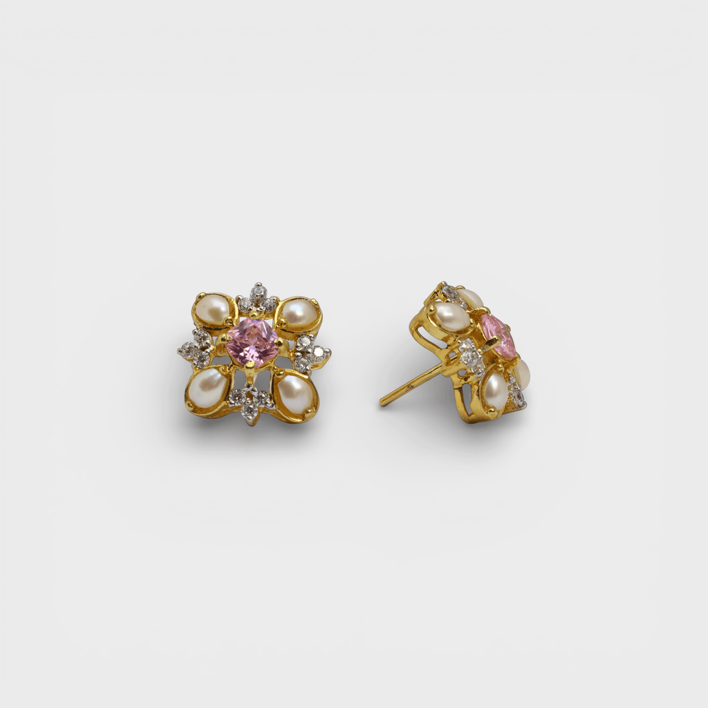 Pink Sapphire Pearl Floral Set – Pendant & Earrings - Monis Anas Jewellers