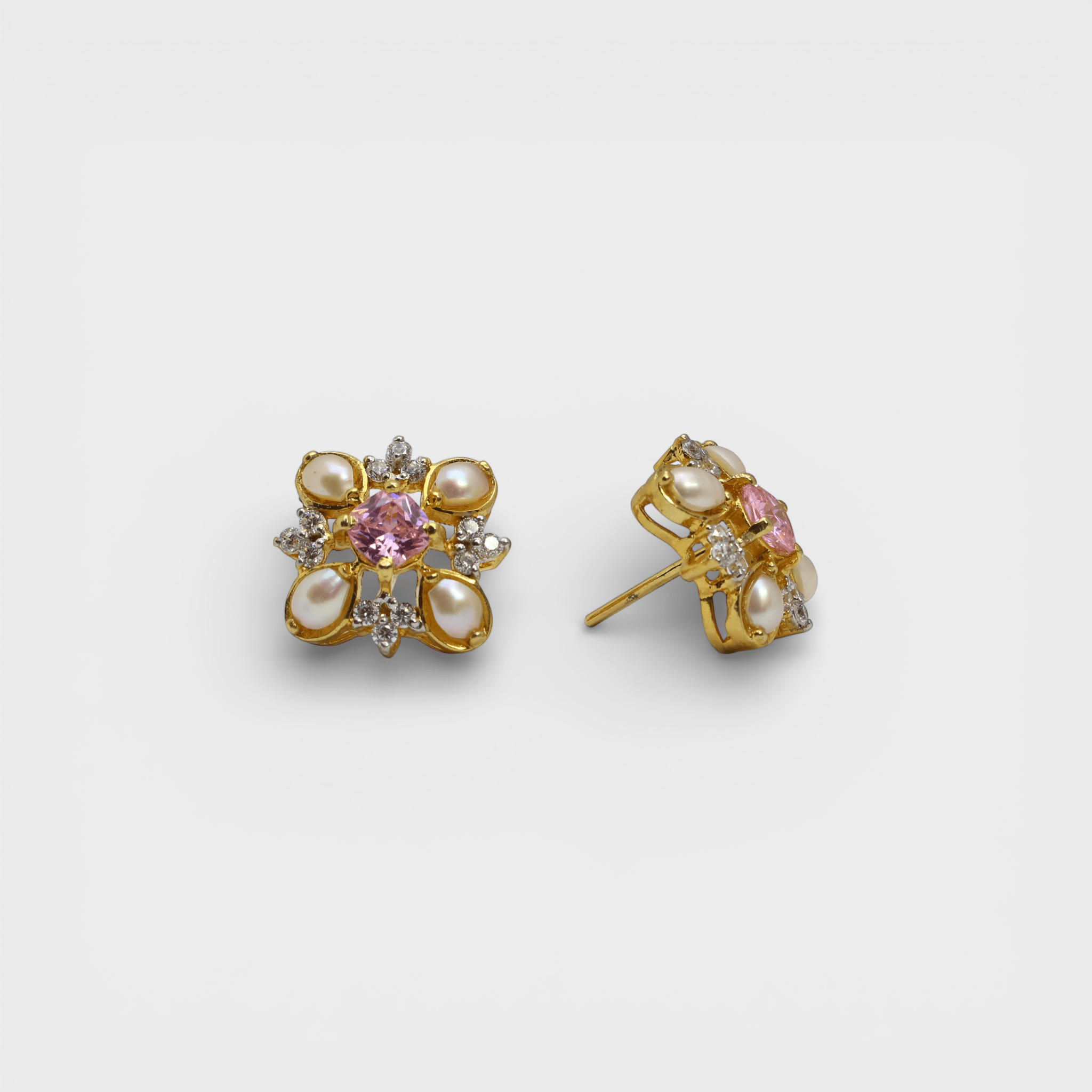 Pink Sapphire Pearl Floral Set – Pendant & Earrings - Monis Anas Jewellers