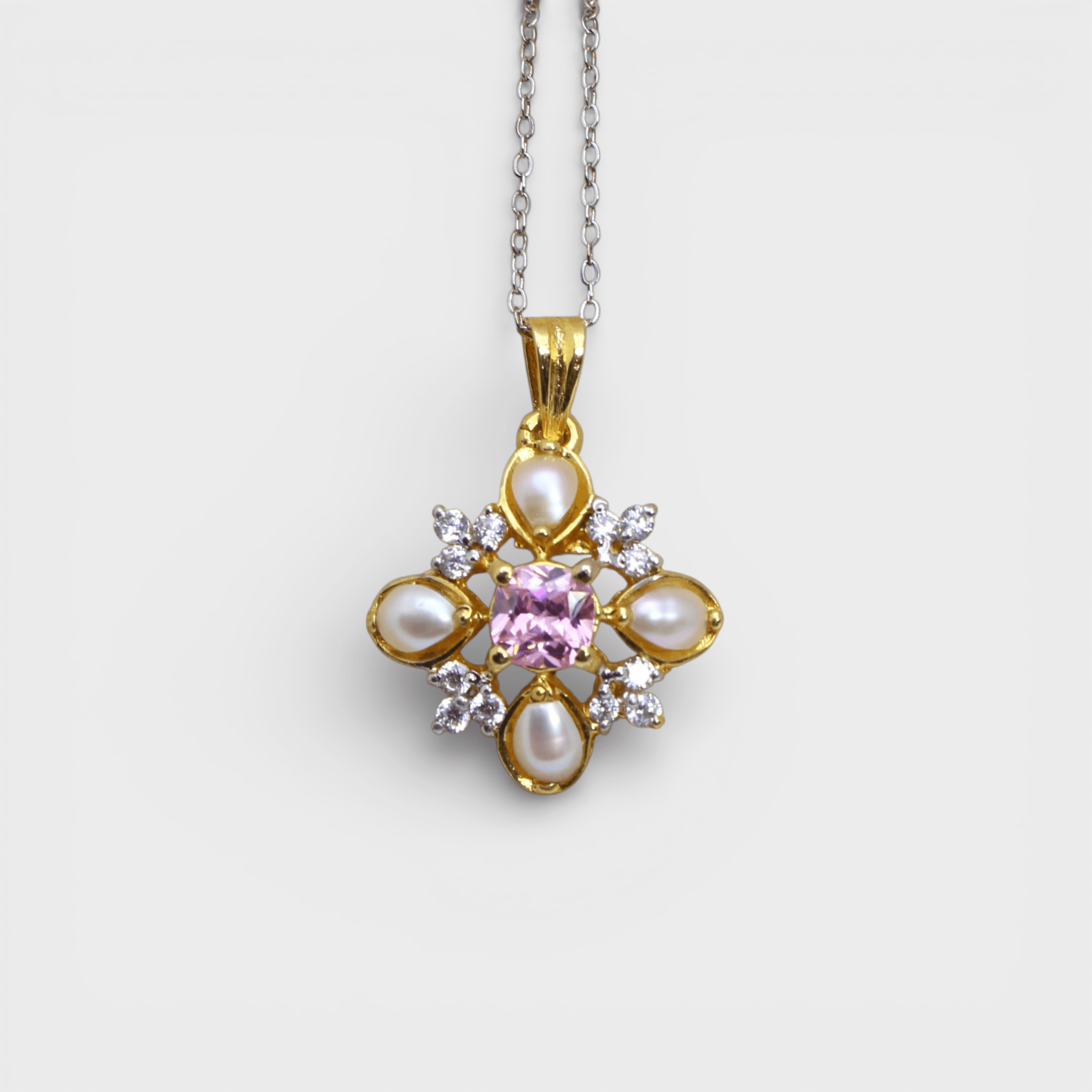 Pink Sapphire Pearl Floral Set – Pendant & Earrings - Monis Anas Jewellers