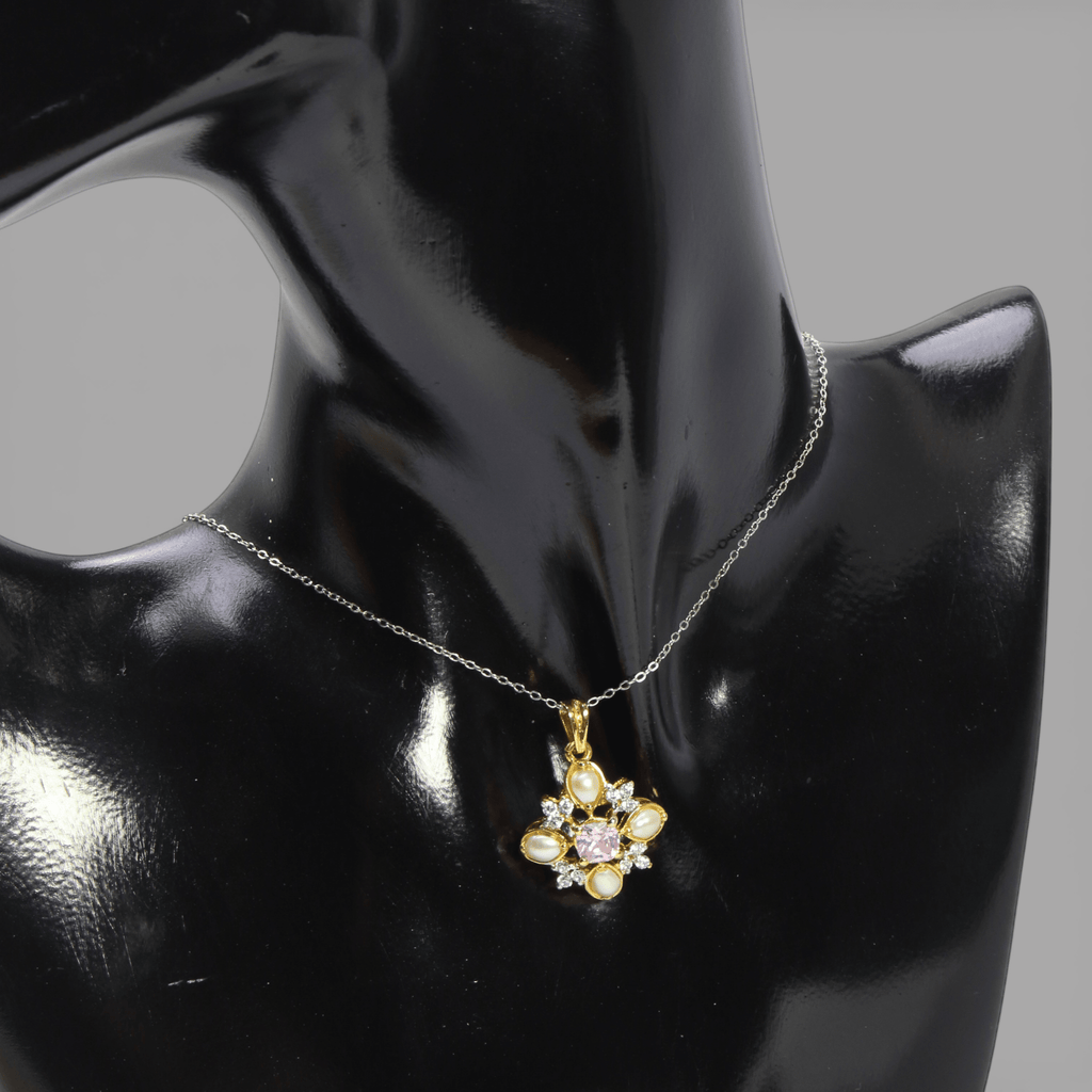 Pink Sapphire Pearl Floral Set – Pendant & Earrings - Monis Anas Jewellers
