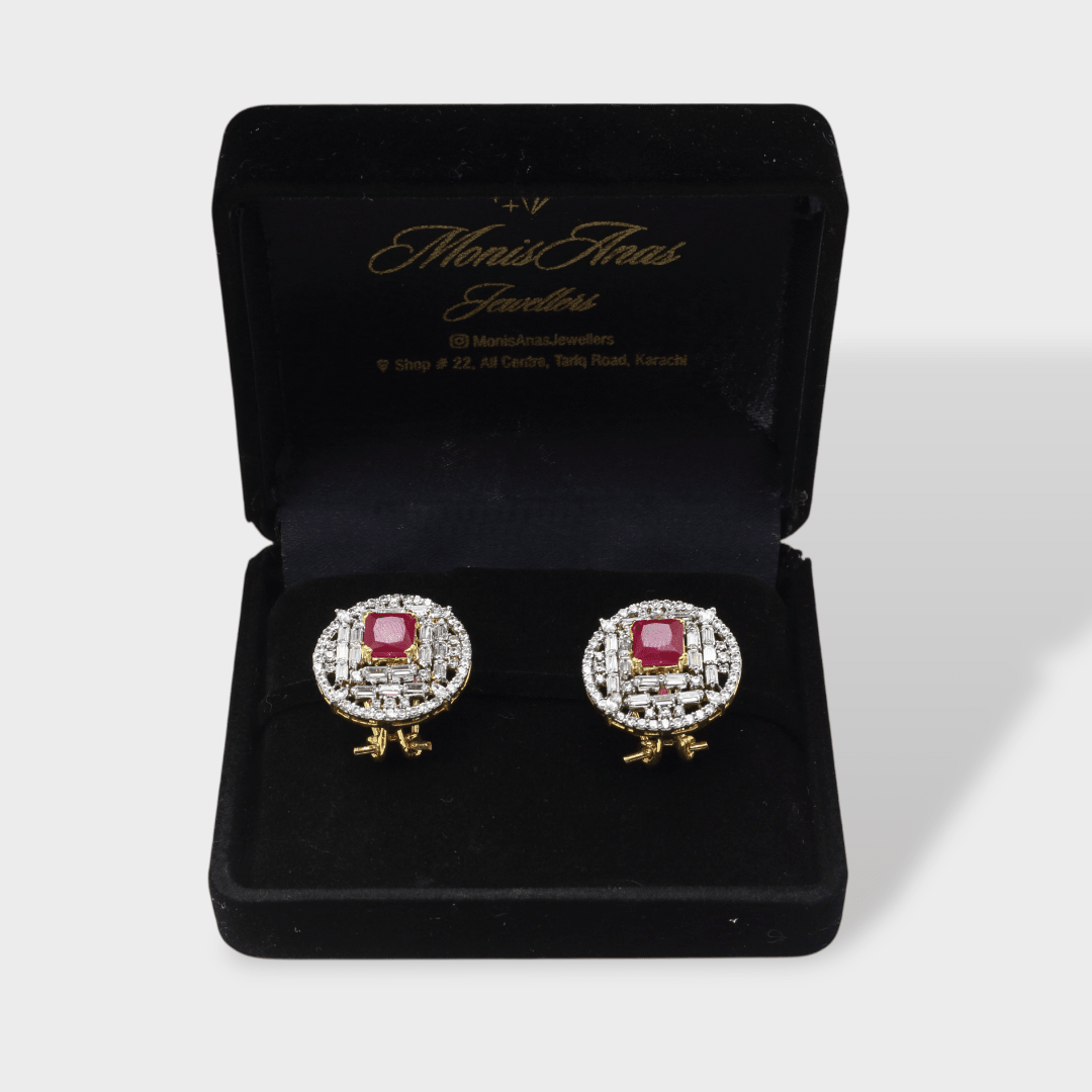 Regal Ruby Halo Studs - Monis Anas Jewellers