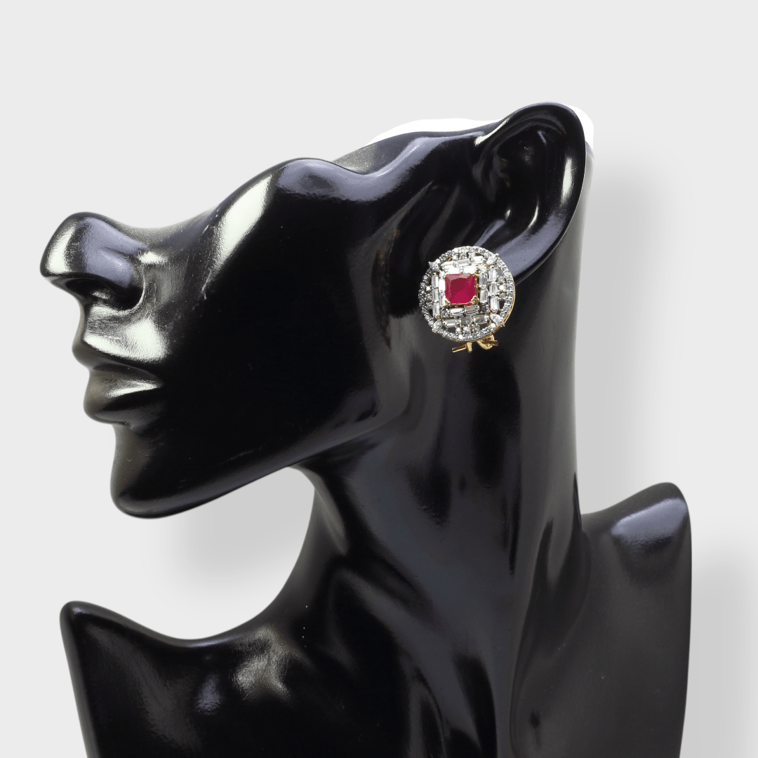 Regal Ruby Halo Studs - Monis Anas Jewellers