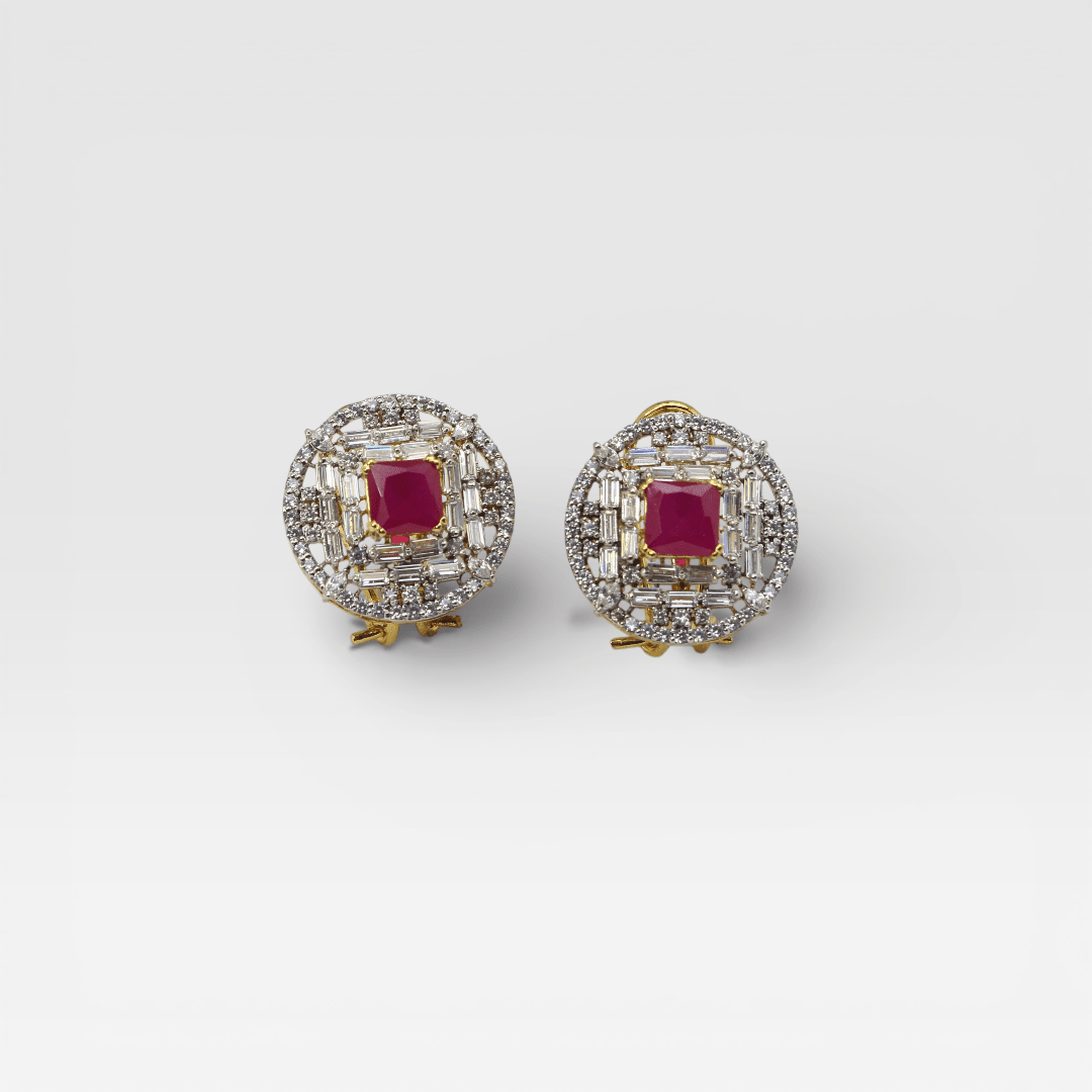 Regal Ruby Halo Studs - Monis Anas Jewellers