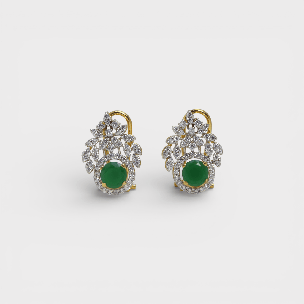 Royal Green & Diamond - Style Leaf Studs - Monis Anas Jewellers