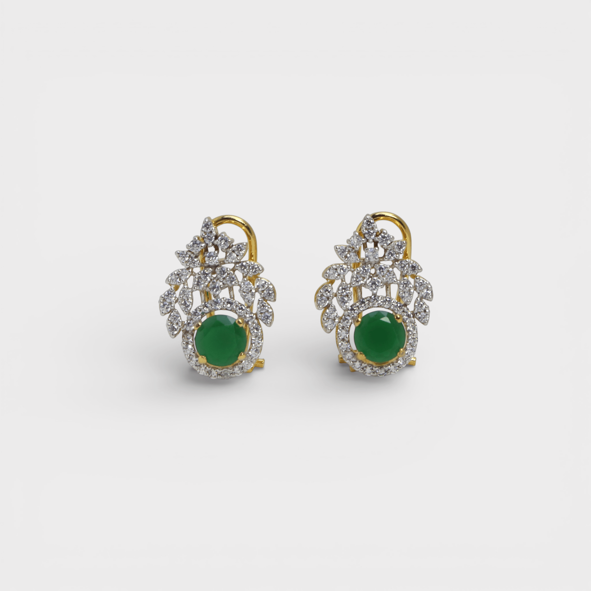 Royal Green & Diamond - Style Leaf Studs - Monis Anas Jewellers