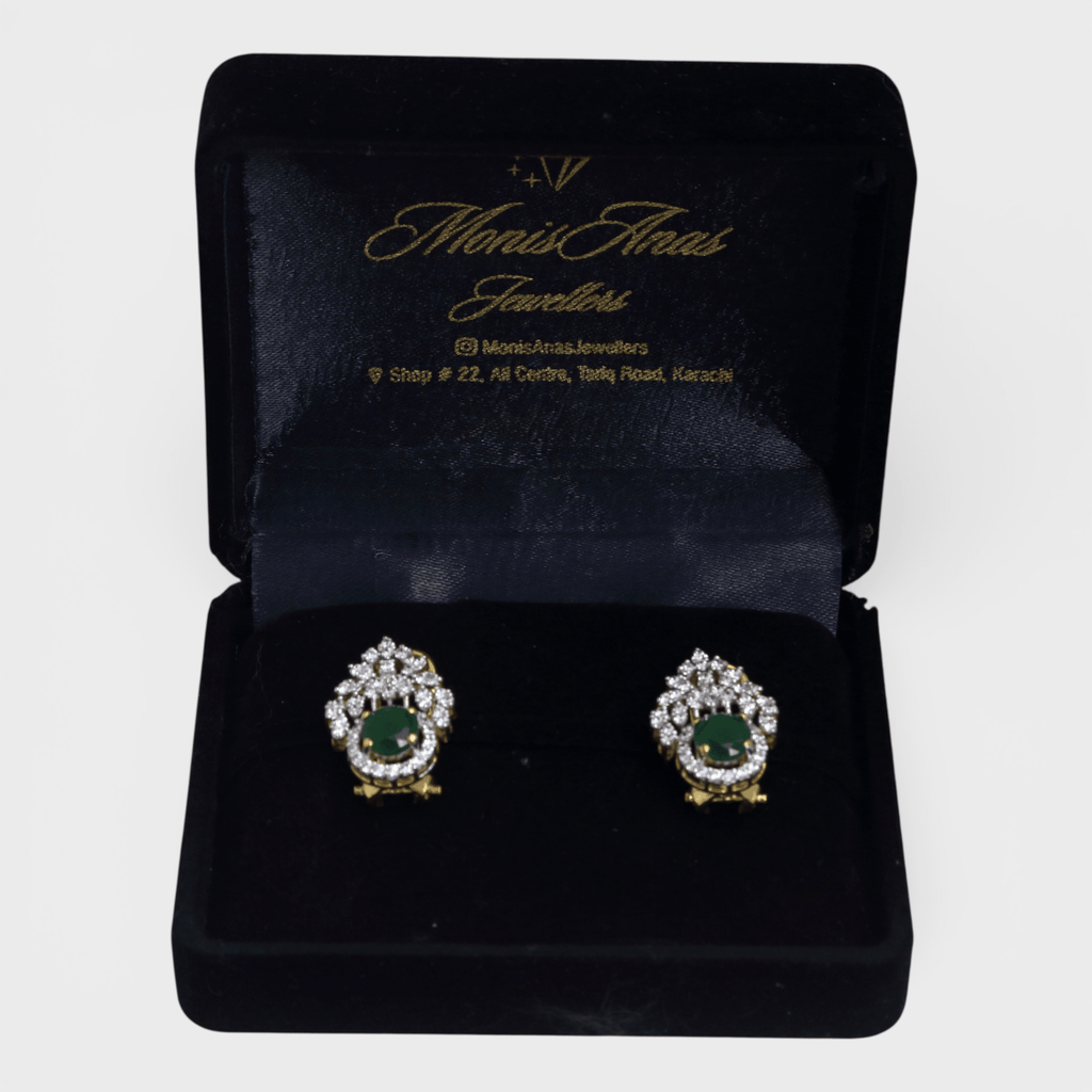 Royal Green & Diamond - Style Leaf Studs - Monis Anas Jewellers