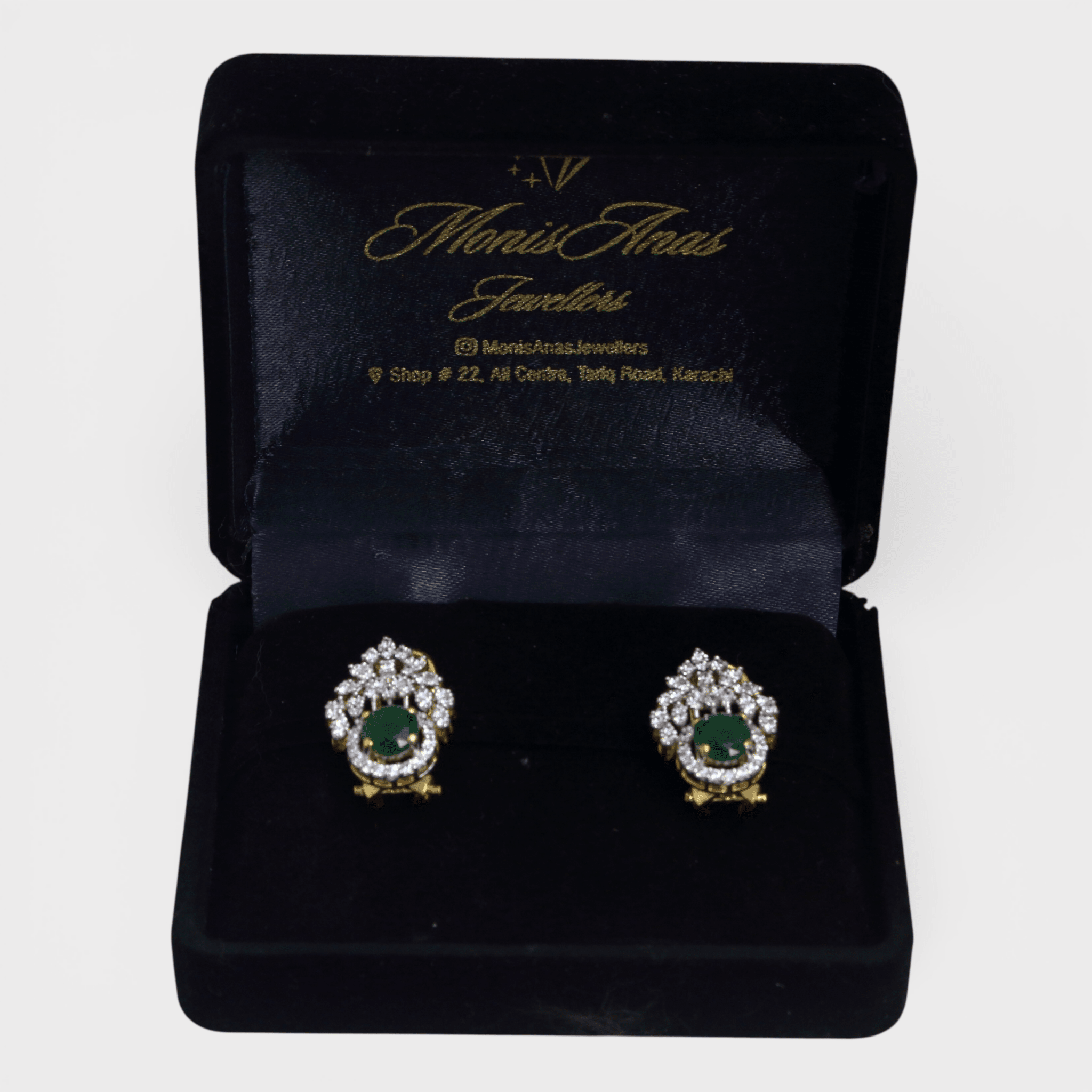Royal Green & Diamond - Style Leaf Studs - Monis Anas Jewellers