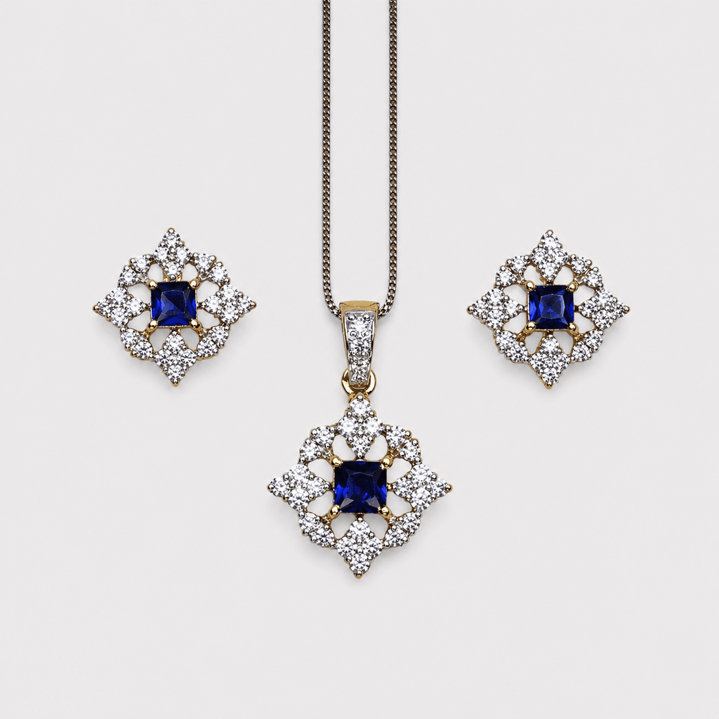 Royal Sapphire Blossom Locket Suite - Monis Anas Jewellers