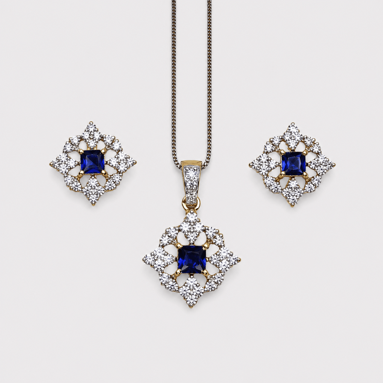Royal Sapphire Blossom Locket Suite - Monis Anas Jewellers