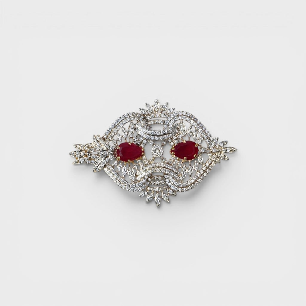 Ruby Flame Brooch & Earring Set - Monis Anas Jewellers