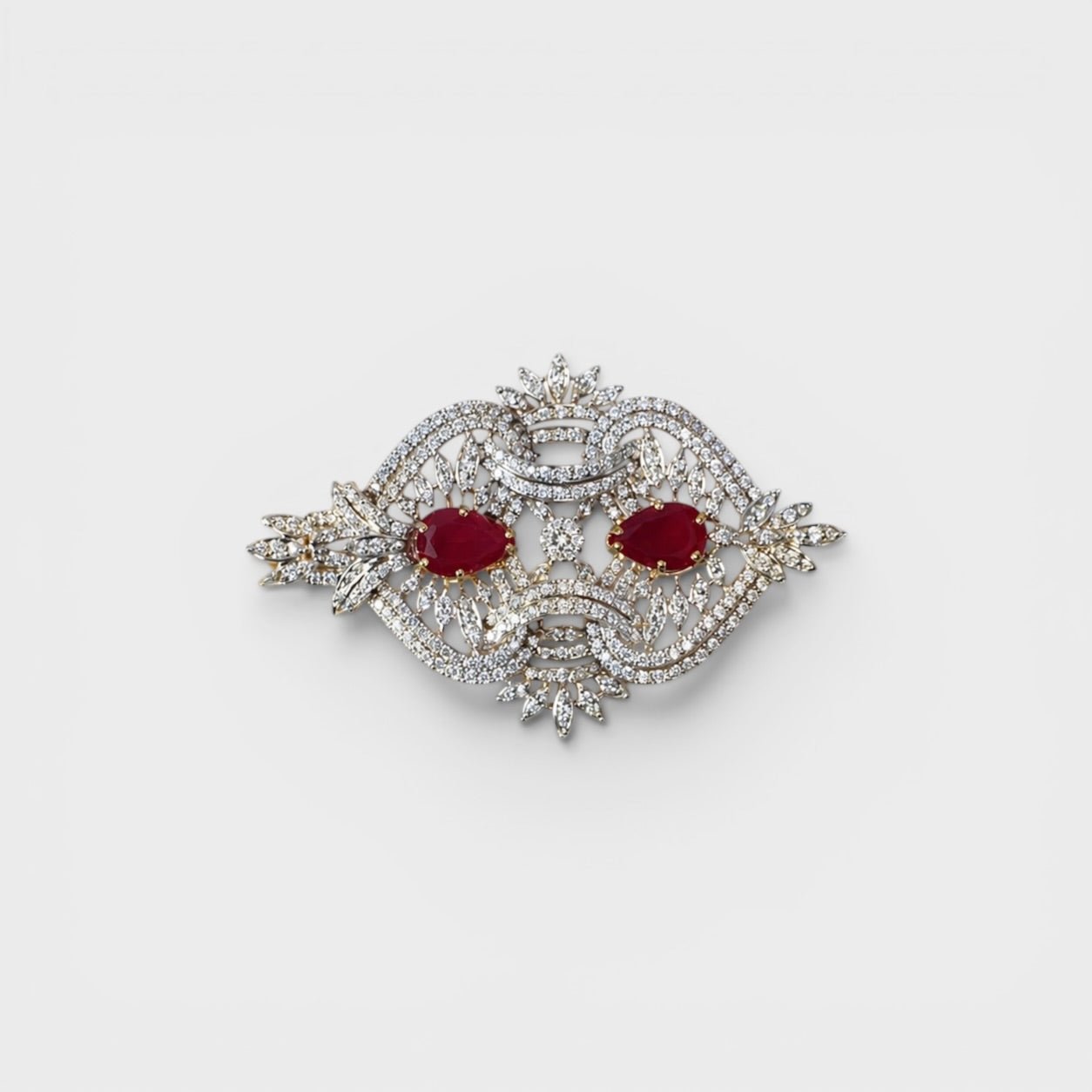 Ruby Flame Brooch & Earring Set - Monis Anas Jewellers