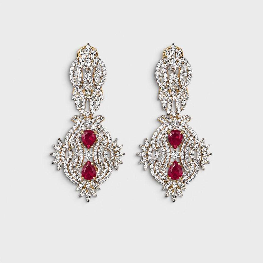 Ruby Flame Brooch & Earring Set - Monis Anas Jewellers