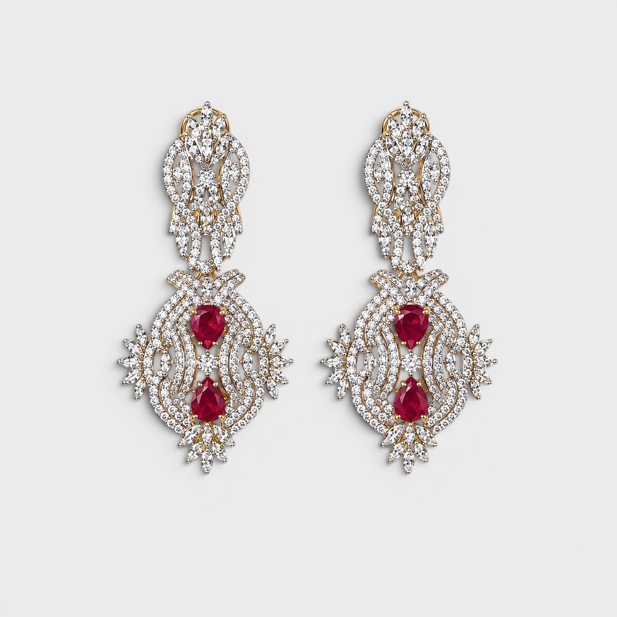 Ruby Flame Brooch & Earring Set - Monis Anas Jewellers