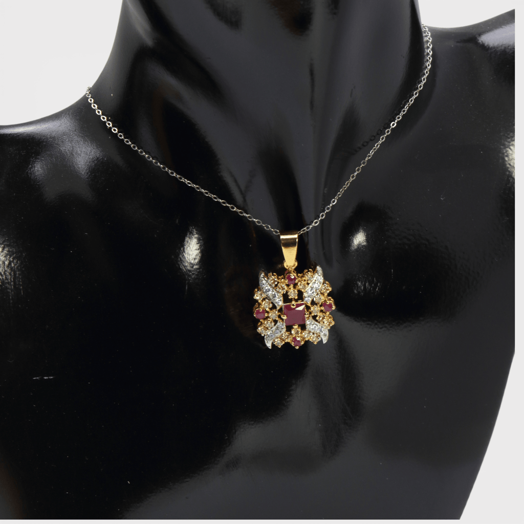 Ruby Floral Bloom Set – Pendant & Earrings - Monis Anas Jewellers