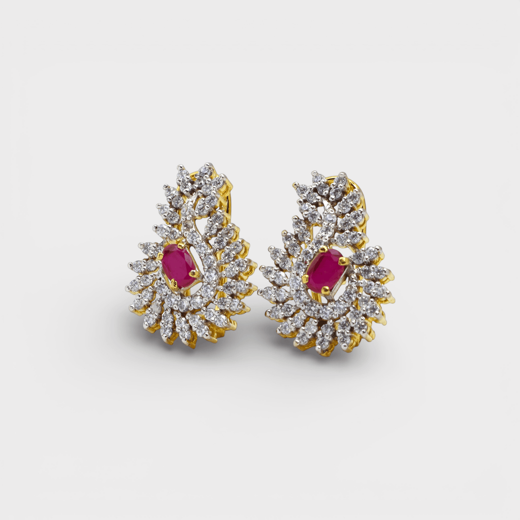 Ruby Floral Petal Drop Earrings - Monis Anas Jewellers