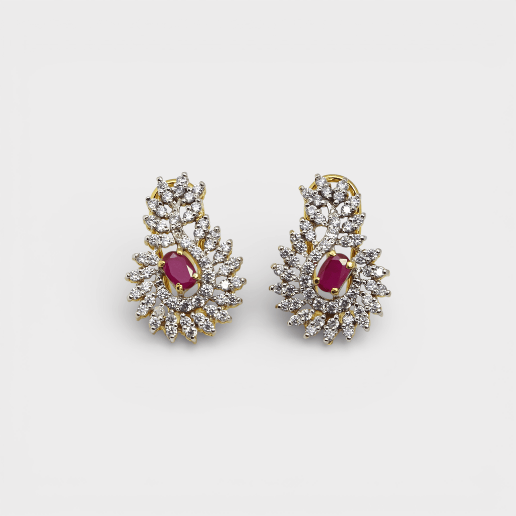 Ruby Floral Petal Drop Earrings - Monis Anas Jewellers