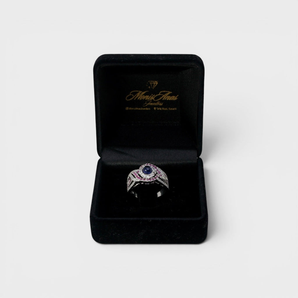 Ruby Mist Halo Ring - Monis Anas Jewellers
