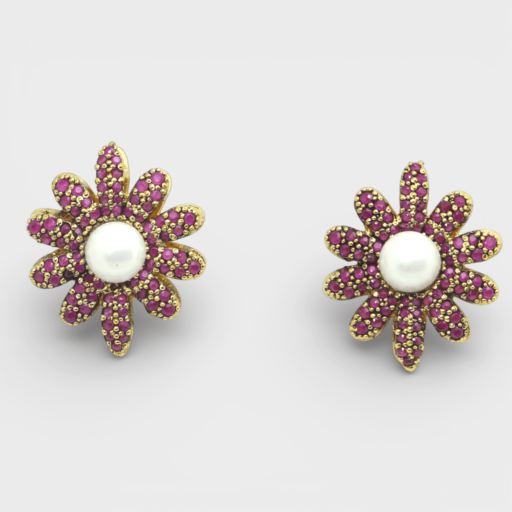 Ruby Pearl Daisy Set - Monis Anas Jewellers