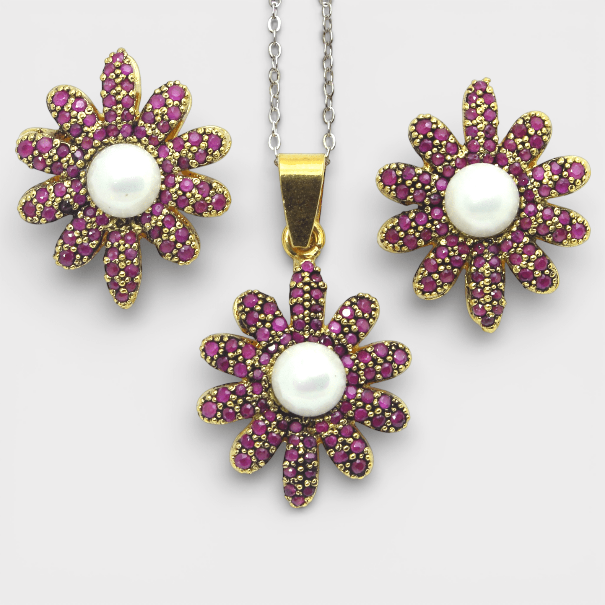 Ruby Pearl Daisy Set - Monis Anas Jewellers