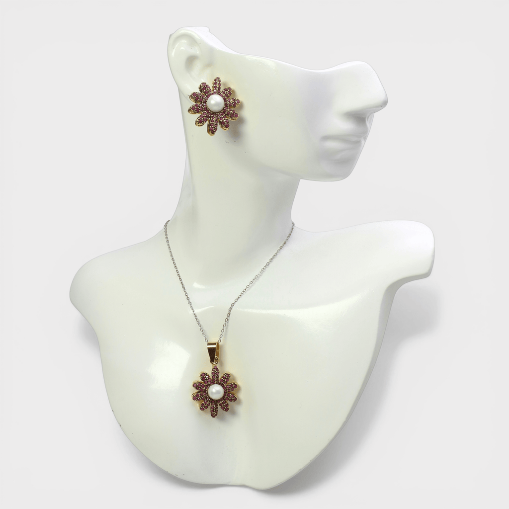Ruby Pearl Daisy Set - Monis Anas Jewellers