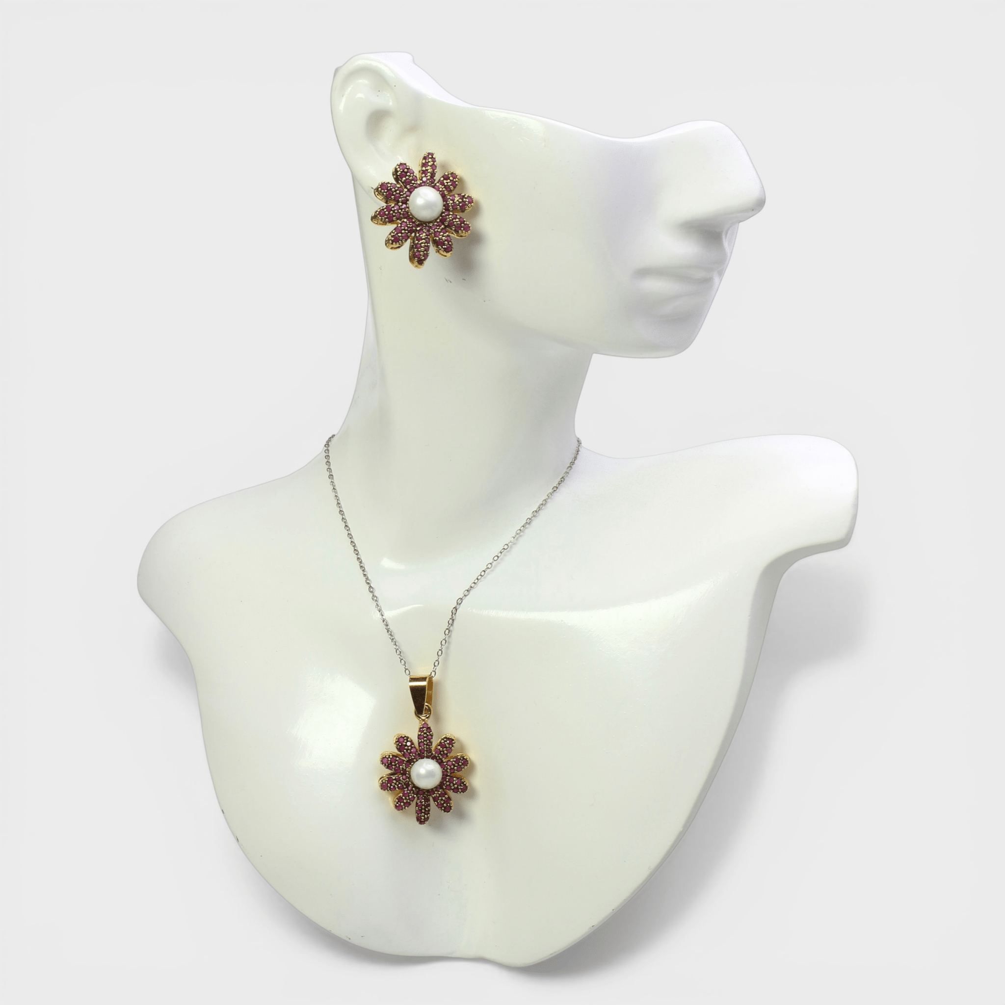 Ruby Pearl Daisy Set - Monis Anas Jewellers