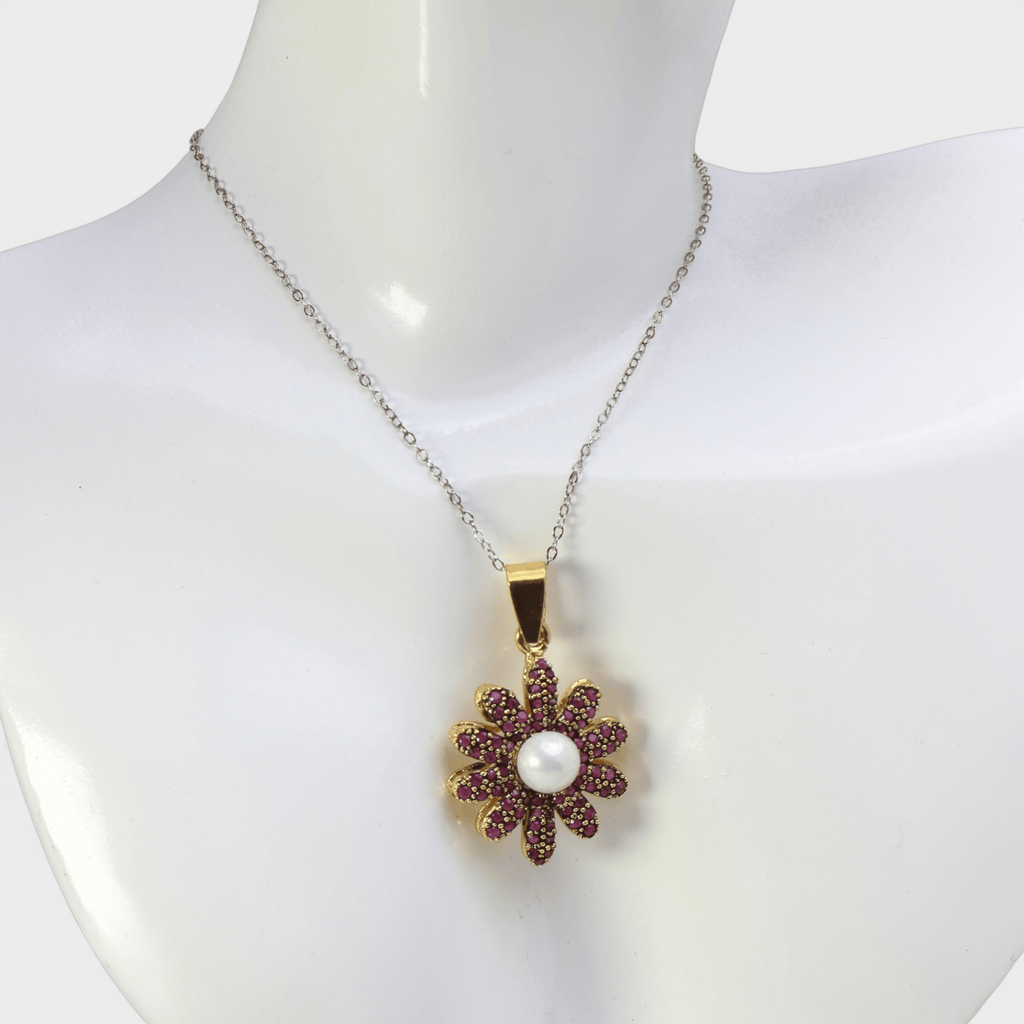 Ruby Pearl Daisy Set - Monis Anas Jewellers