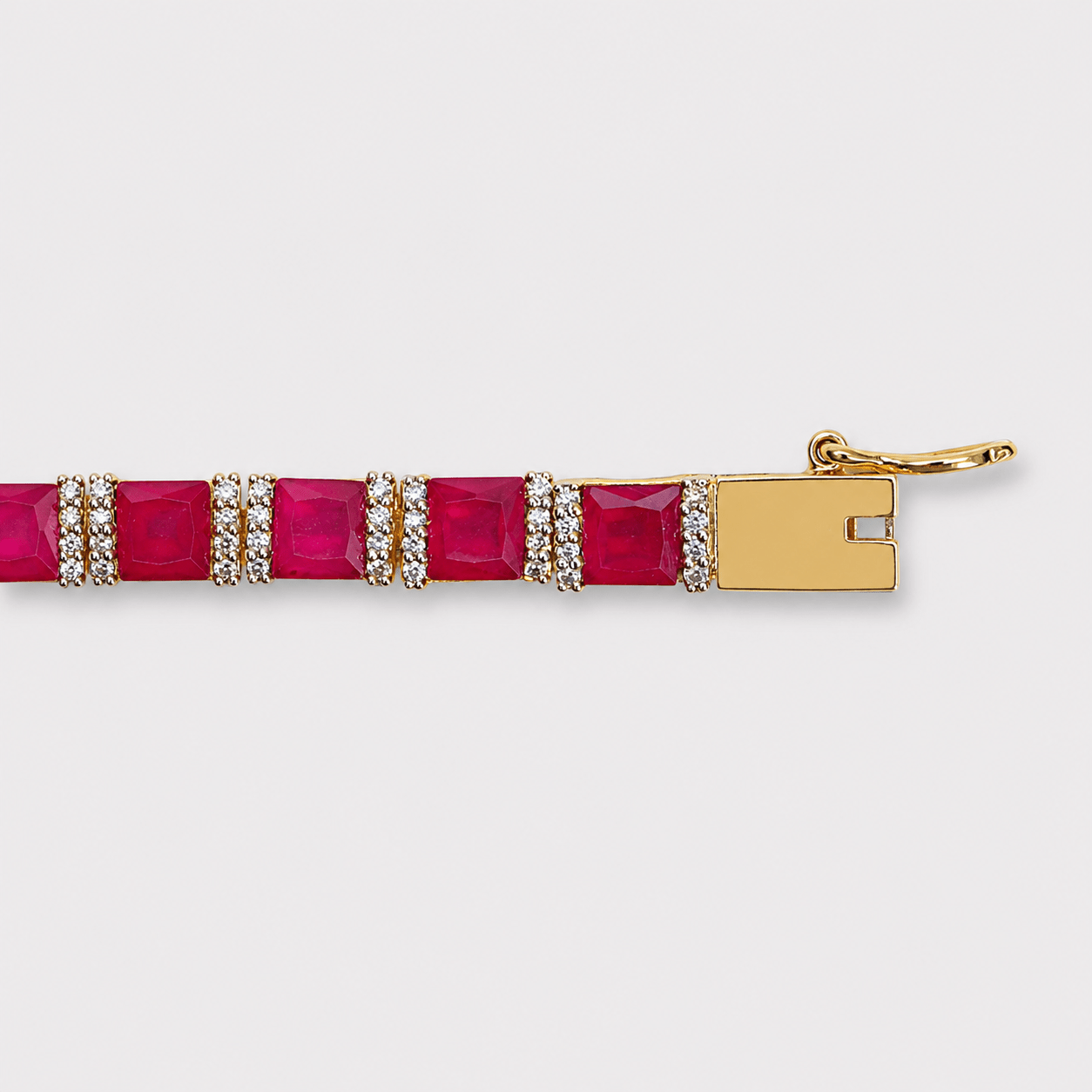 Ruby Red Tennis Bracelet – Emerald - Cut Gems - Gold Plated - Monis Anas Jewellers