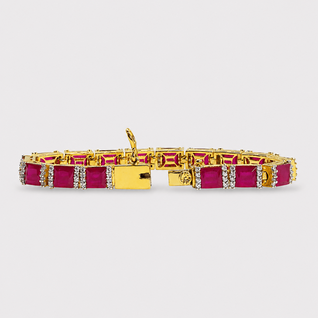 Ruby Red Tennis Bracelet – Emerald - Cut Gems - Gold Plated - Monis Anas Jewellers