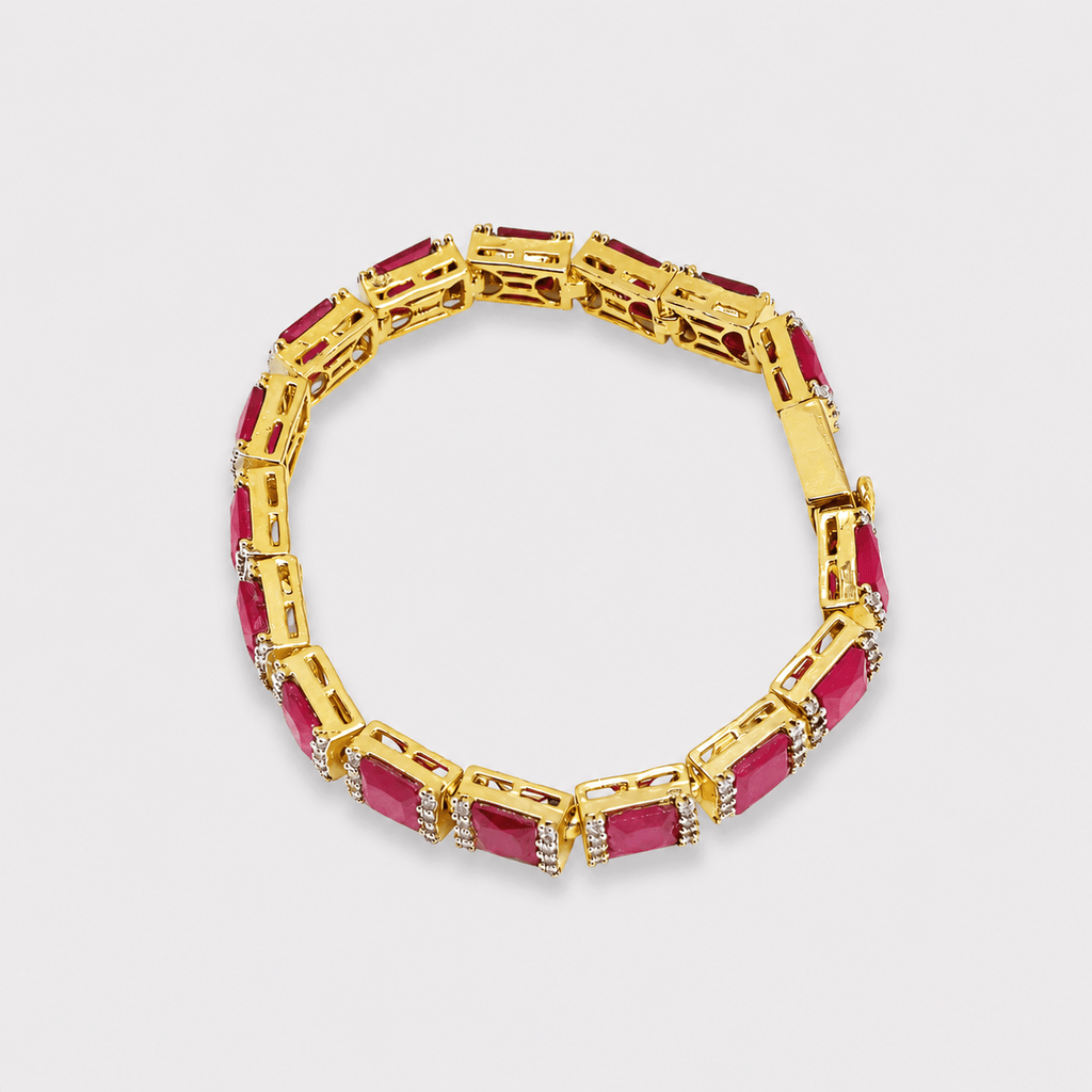 Ruby Red Tennis Bracelet – Emerald - Cut Gems - Gold Plated - Monis Anas Jewellers